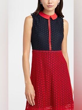 Simons Twik Lace Colorblock Dress Red Black Peter Pan Collar Size Medium